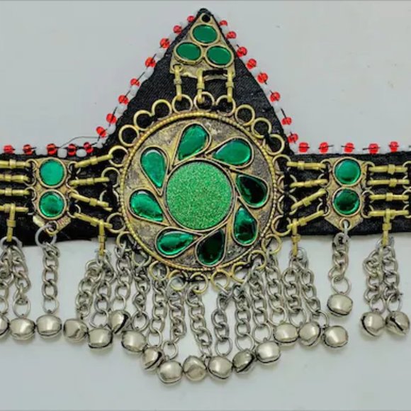 Green Handmade Tribal Matha Patti, Kuchi Matha Patti, Traditional Head Piece, main image 4